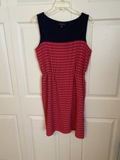 Tommy Hilfiger Sheath Sleeveless Knee Length Polka Dot Dress Red Navy White L