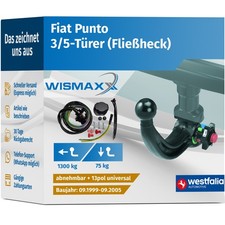 ANHÄNGERKUPPLUNG für Fiat Punto 99-03 abnehmbar WESTFALIA +13pol E-Satz ABE NEU