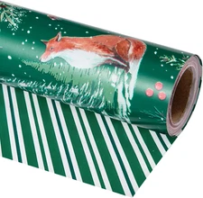 Christmas Green Woodland Wrapping Paper Roll, Fox Squirrel Christmas Tree with G