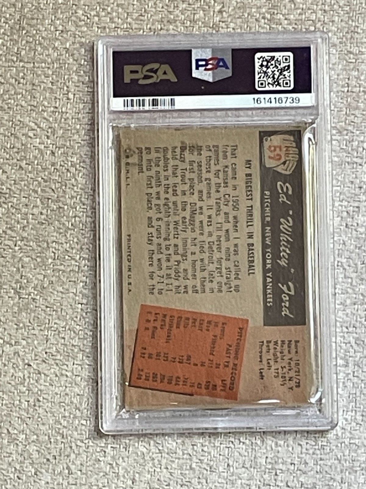 VINTAGE 1955 BOWMAN WHITEY FORD CARD #59 GRADED PSA 4 VG-EX YANKEES HOF view 3