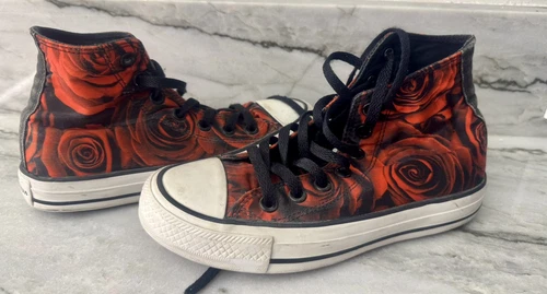Converse Sneakers Red Roses High Tops Shoes Size Men’s 3 Or Woman’s 5 - Picture 3 of 8