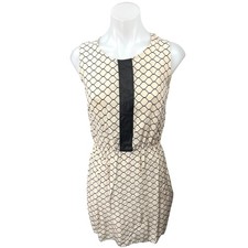 Barneys New York Cream Black 100% Silk Net Sleeveless Mini Sheath Dress Size XS