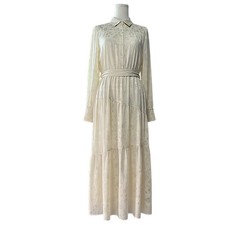 NWT WomenS Small Ivory Floral Boho Maxi Dress Long Sleeve Belted Cottagecore