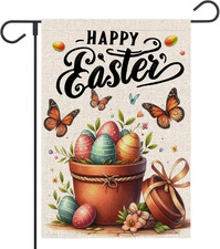 Happy Easter Garden Flag 12X18 Inch Double Sided outside Easter Eggs Butterfly F