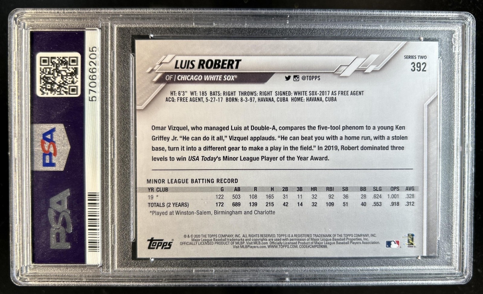 2020 Topps Luis Robert RC Rookie #392 White Sox PSA 10 GEM MINT GEM MINT view 2