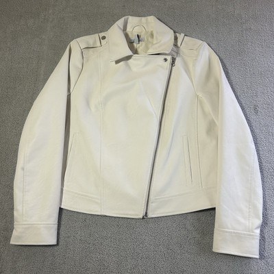 Sofia Jeans By Sofia Vergara White Leather Biker Jacket Women s Medium NWT