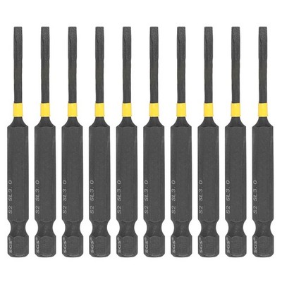 10Pcs SL3 Slotted Impact Screwdriver Bits 1/4'' Hex Shank 3'' Magnetic Flat Bit