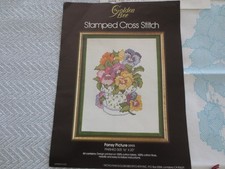 Complete GOLDEN BEE Stamped Cross Stitch PANSY PICTURE Kit 20103 - 16" x 20"