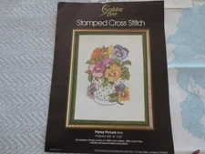 Complete GOLDEN BEE Stamped Cross Stitch PANSY PICTURE Kit #20103 - 16" x 20"