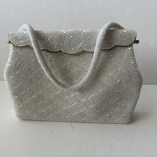VINTAGE 1966 WHITE BEADED HANDBAG Hong Kong Elegant Wedding Evening Excellent