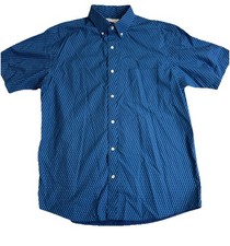Roundtree Yorke Gold Label Non-Iron Shirt Mens M Blue Print 100 Cotton