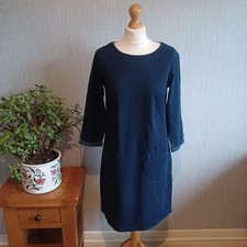White Stuff Blue Dress Size 10 Denim Style Jersey Tiny Dot Print Stretch Pockets