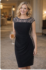 Chaps Dress M Black Lace Ruched Sheath Bodycon Business Casual Cocktail Party