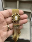 Vintage Hobe Tassel Cameo Bracelet Gold Tone Adjustable Costume Couture Jewelry
