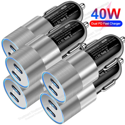 40W Fast Adapter Dual USB PD Type-C Car Charger For iPhone 16 15 14 13 Samsunng