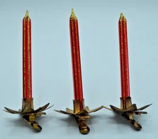 3 Vintage Made in Italy Blown Glass Clip-On Christmas Red Candle Ornaments