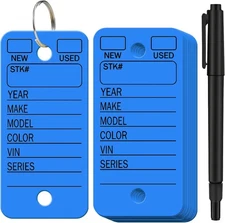200 Pcs Poly Car Key Tags with 200 Rings and 2 1.4 x 3 inches, Blue 