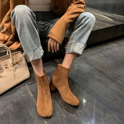 Ladies High Chunky Heels Ankle Boots Suede Leather Zipper Nightclub Casual Shoes