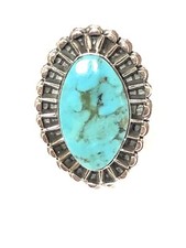 Native American Sterling Silver Handmade Navajo Turquoise Lady Ring Size 6.5