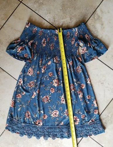 Xhilaration Women's Girls Short Lace Dress Fit&Flare Blue Flowers Size M - Picture 7 of 12