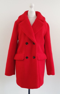 Red Herring Coat Teddy Size 8 Bright Red Fluffy Double Breasted BNWT RRP £69