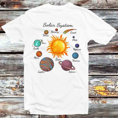 Sonnensystem Sonne Erde Komet Pluto Saturn Mond Venus Mars T-Shirt B881