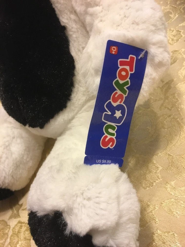 Nuevo con etiquetas Toys R US Negro Blanco Vaca Peluche Toro Marrón Cuernos 14" 2010 Foto 2 de 4