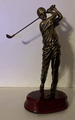 11” Bronze Golfer Teeing Off Resin Figurine Sculpture on Polished Resin Platform - Picture 9 of 23