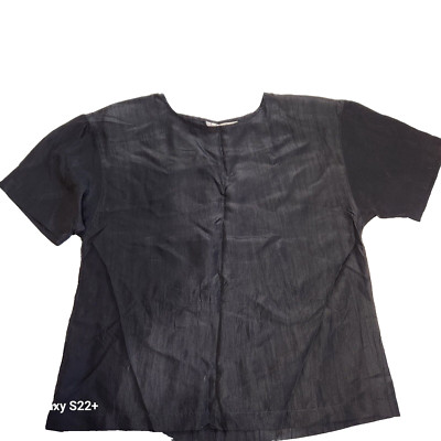 Vintage Silk York Fair for Seiferts Black Blouse Size M Shoulder Pads Hong Kong