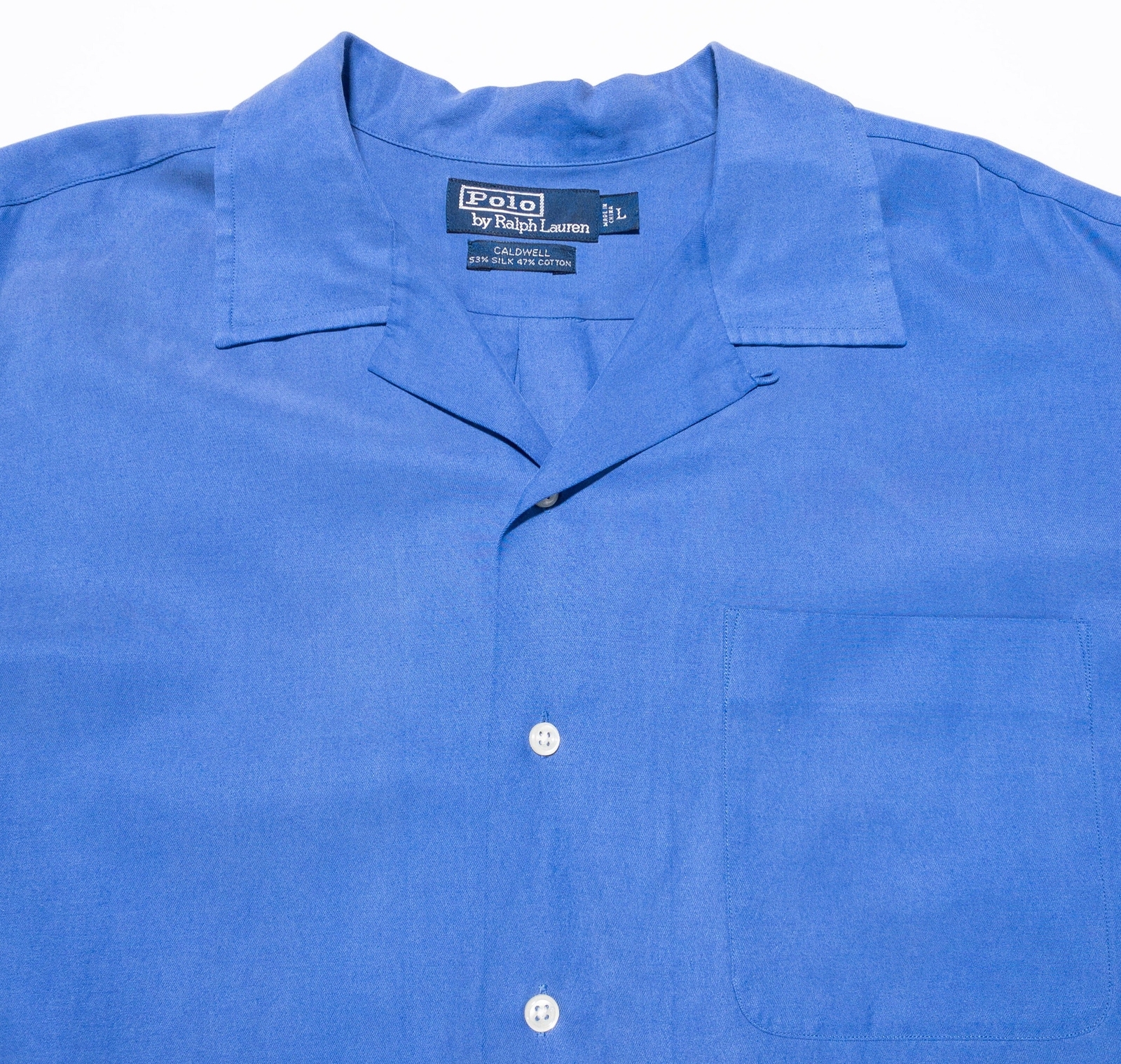 Polo Ralph Lauren Silk Caldwell Shirt Men's XL 90s Loop Collar Solid Blue  Camp