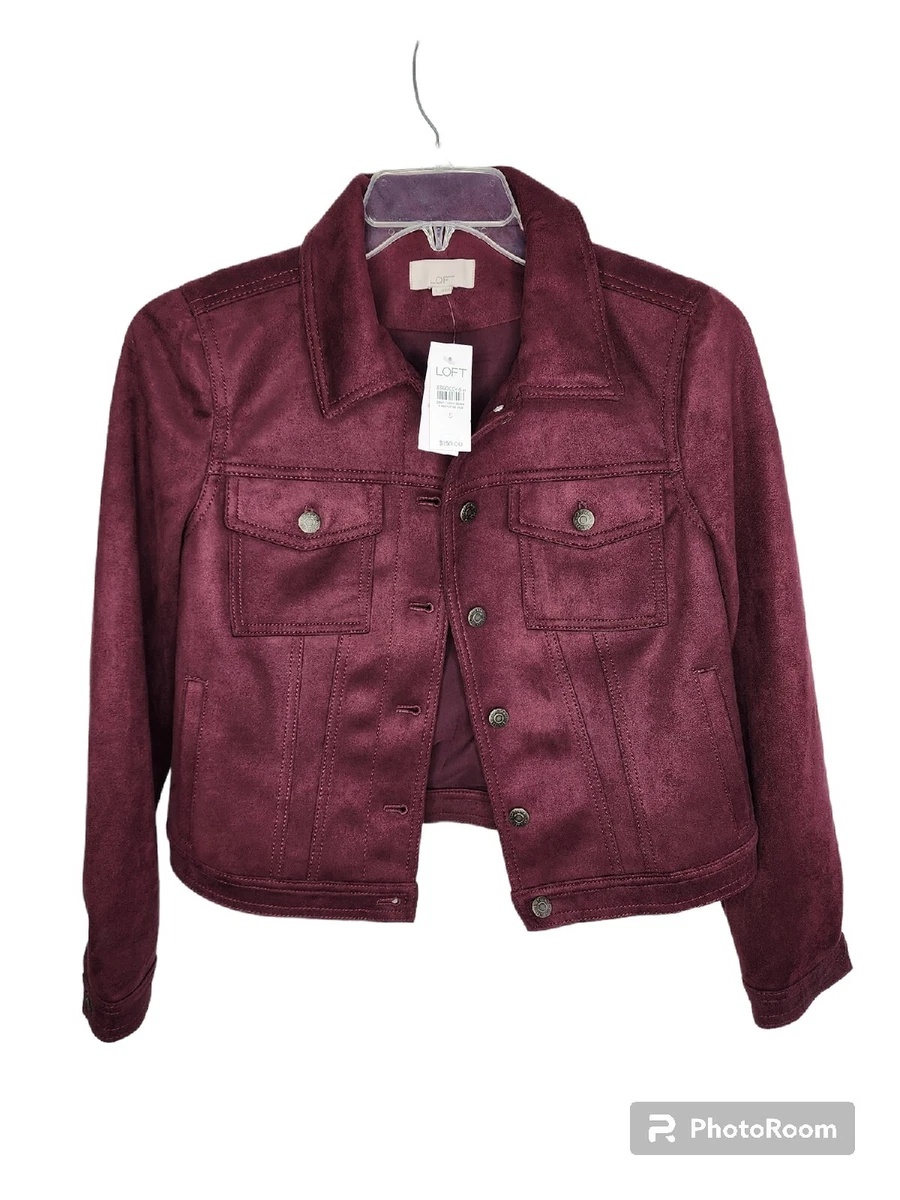 Trucker Jacket Loft Faux Suede Dark Burgundy Wine Size Small NWT