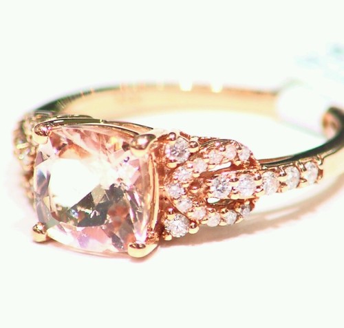 2.36CT 14K Rose Gold Natural Morganite Cut Halo Diamond Vintage Engagement Ring - Picture 2 of 5