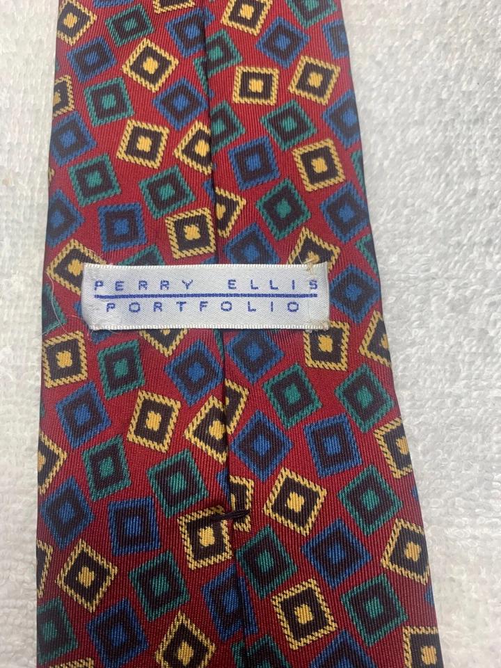 CORBATA PERRY ELLIS HOMBRE ROJA CON AZUL DORADO VERDE 3,5 X 58 Foto 4 de 4