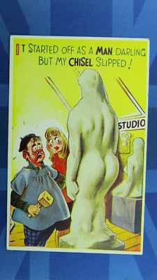 Saucy Bamforth Comic Postkarte 1960er Jahre Marmorstatue Künstler Studio Kunstwerk Nr. 1975