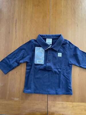 Carrement Beau (France) NWOT Dark Blue 100% Cotton Knit Polo Style LS Top-9 Mos
