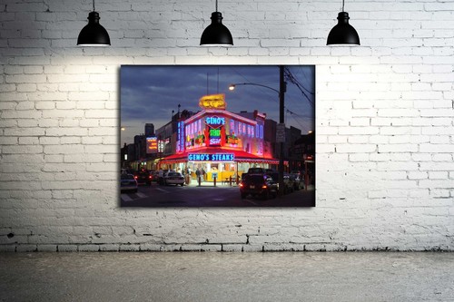 Geno's Steaks Famous Philly Destination Night photo Canvas Ready to Hang 28 x 20 - Picture 3 of 7