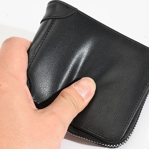 Short Men's Wallet With Zipper PU Leather Coin Purses Multi Function Card Holder - Picture 8 of 14