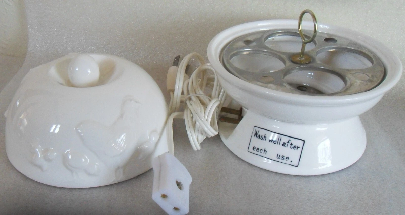 Vintage Egg Cooker Steamer Chicken Rooster White Ceramic by Chadwick Miller