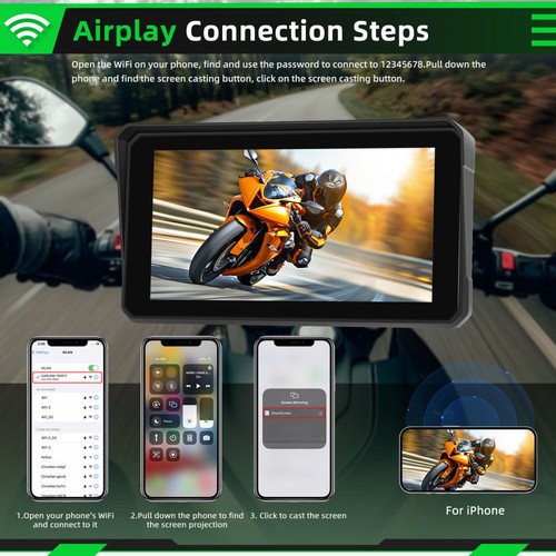 6" IPS Touch Screen Portable Motorcycle Navigator Wireless CarPlay Waterproof - Picture 7 of 18