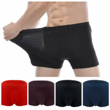 Men See through Boxer Briefs Shorts Mesh Bulge Pouch Bikini Underwear Underpants