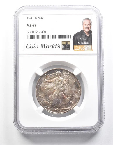 1941-D Walking Liberty Half Dollar Miles Standish MS67 NGC Beautiful Tone *1397