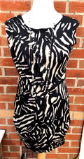 Ladies Size 14 Black & Cream Dress Animal Print Spring Holiday Excellent S6