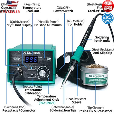 Digital Soldering Station 75W 939D  PID Control Brushed Aluminum LED Display New