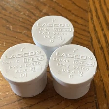 LASCO 1" PVC Slip Type White Pipe End Cap SCH40 Made In USA (NEW)  Qty-3