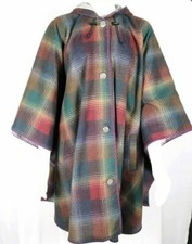 Vintage Caleigh Capes Celtic Wool Blend Plaid Burgundy Multi Cape OSFM USA MADE