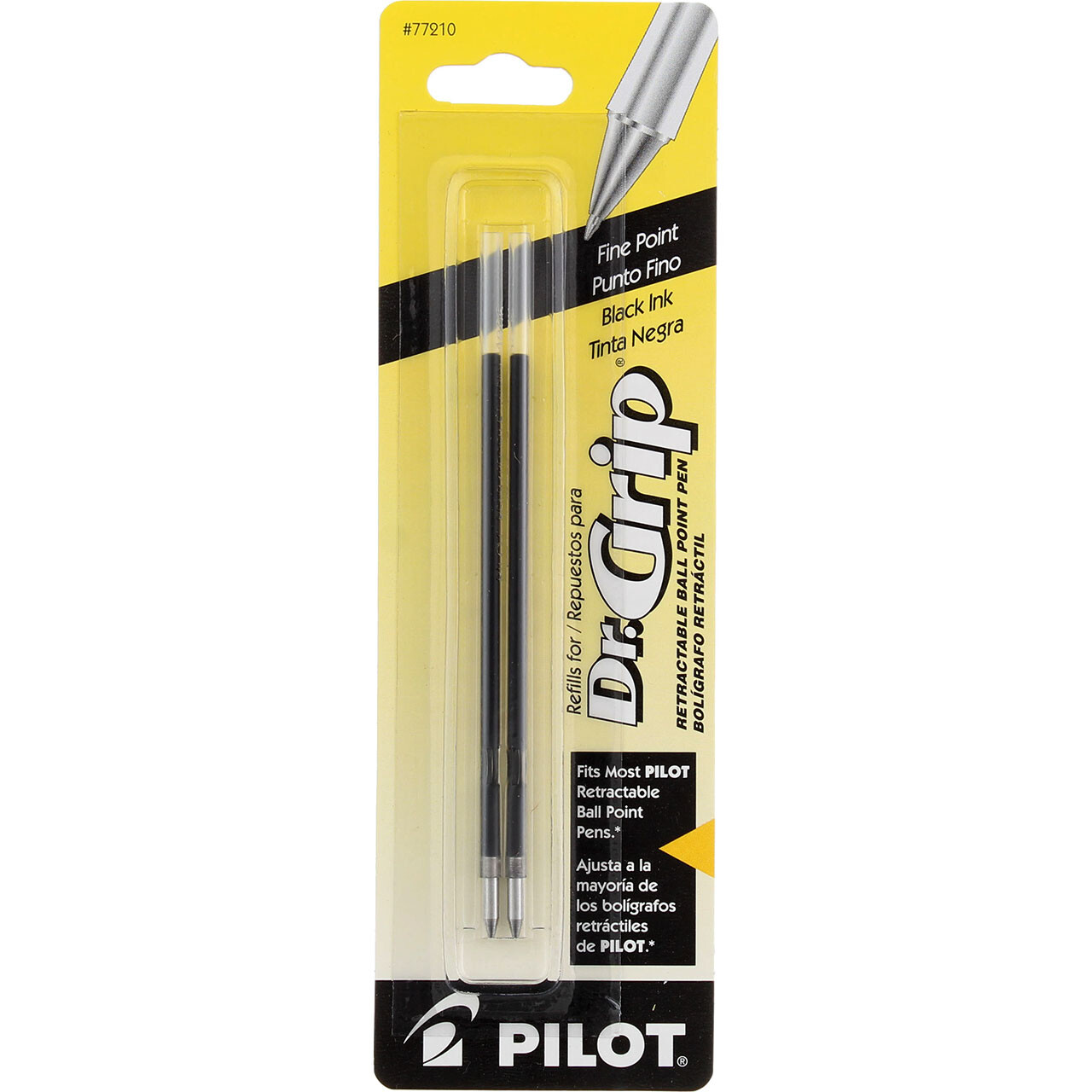 2 Pack Pilot Dr. Grip Ball Point Pen Refill, Fine, Black 77210, 2 Ct
