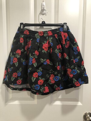 Jupe Plissée Noire à Imprimé Floral - Taille M, Avec Poches Latérales, En Rayonne, FOREVER 21