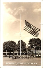 Slocum NY Retreat Soldiers US Flag RPPC Real Photo Postcard c1940