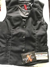Ladies Leather Shaf Women's Blk Leather Motorcycle Biker Vest Size Xs