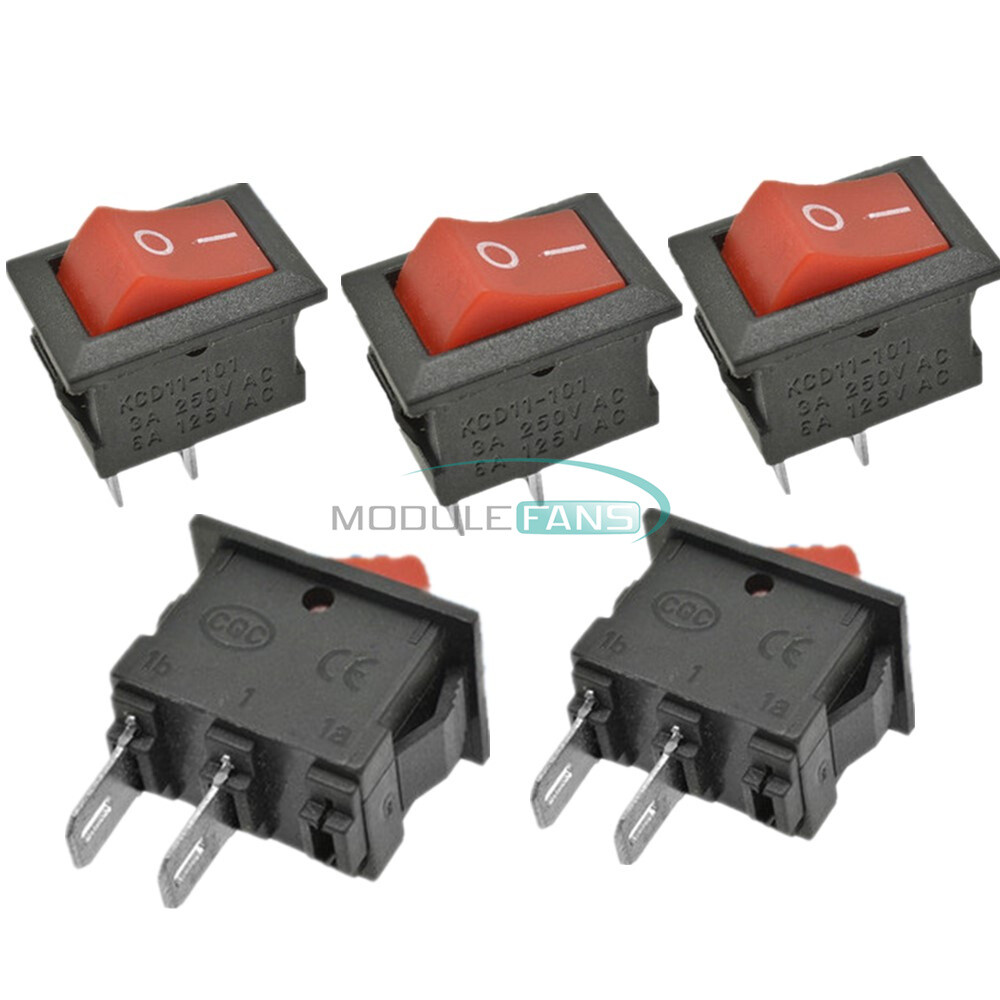 5/10PCS AC 3A 250V KCD11 Button Rocker Switch ON/OFF 2Pin Red Terminals ...